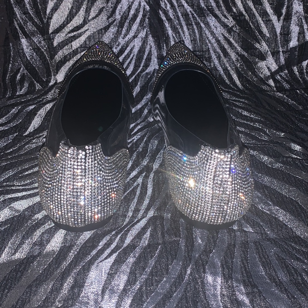 Clear Rhinestone Pointed Toe Flats - Picture 2 of 7